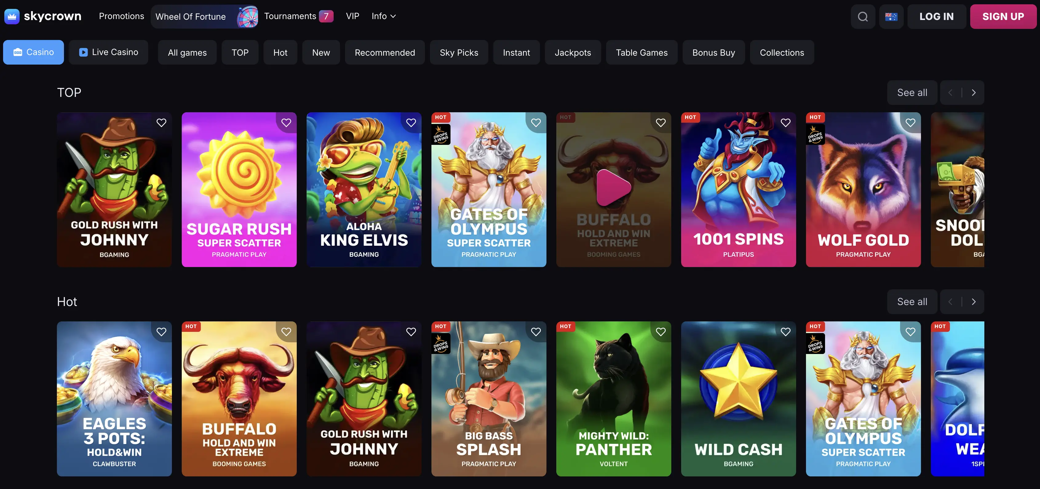 SkyCrown casino game lobby